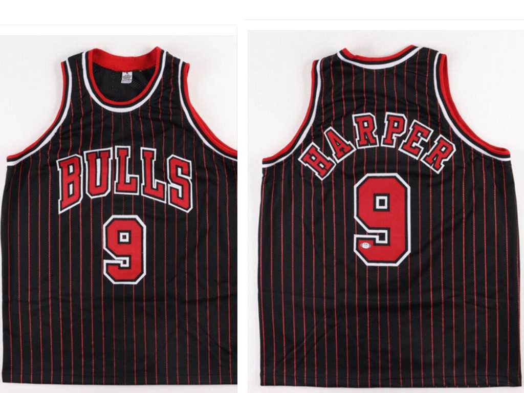 Men%27s Chicago Bulls #9 Ron Harper Black Pinstriped Jersey